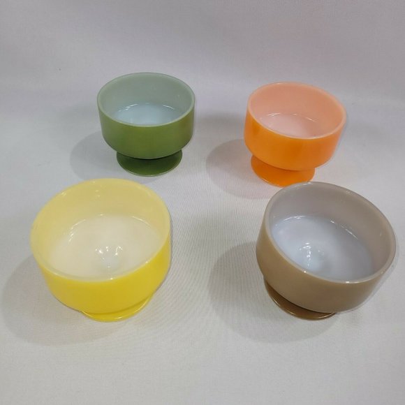 Federal Glass Vintage Ice Cream Dish Set 4 Milk Orange Yellow Brown Bowls - Picture 1 of 2